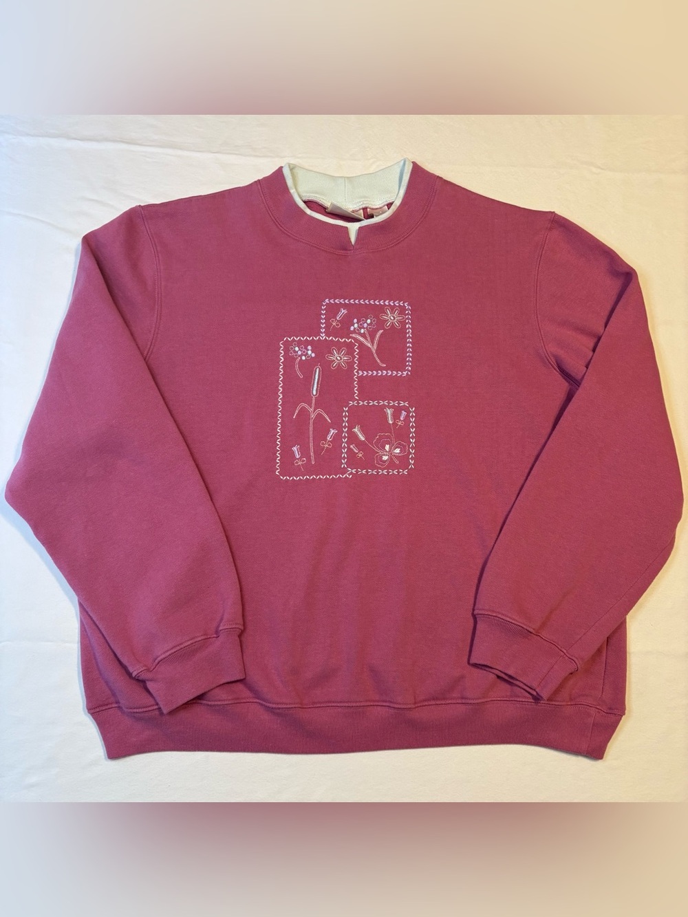 VTG 90’s Baxter & Wells Sweatshirt XL Grandmacore Double Collar Embroidered